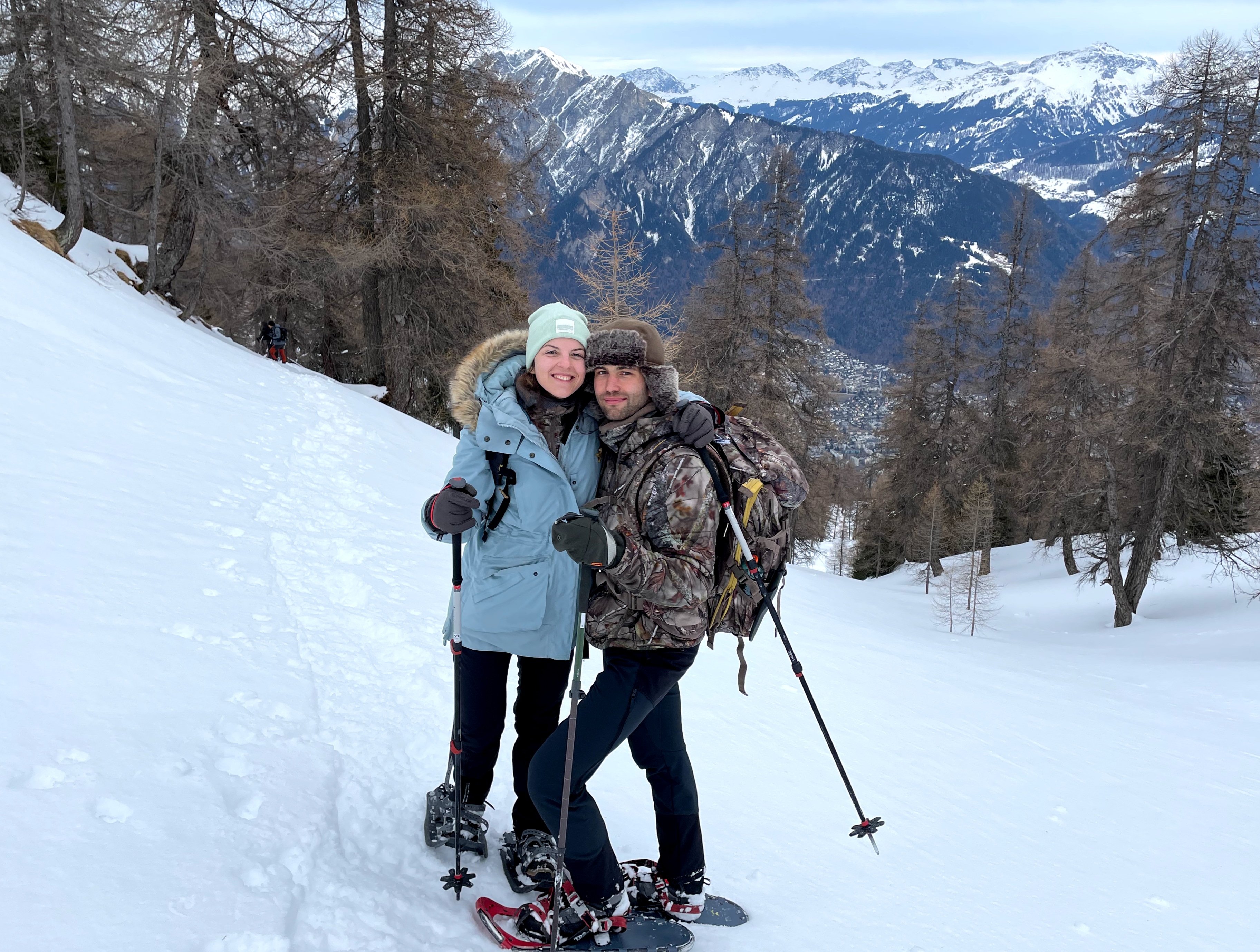 Snowshoeing in the mountains