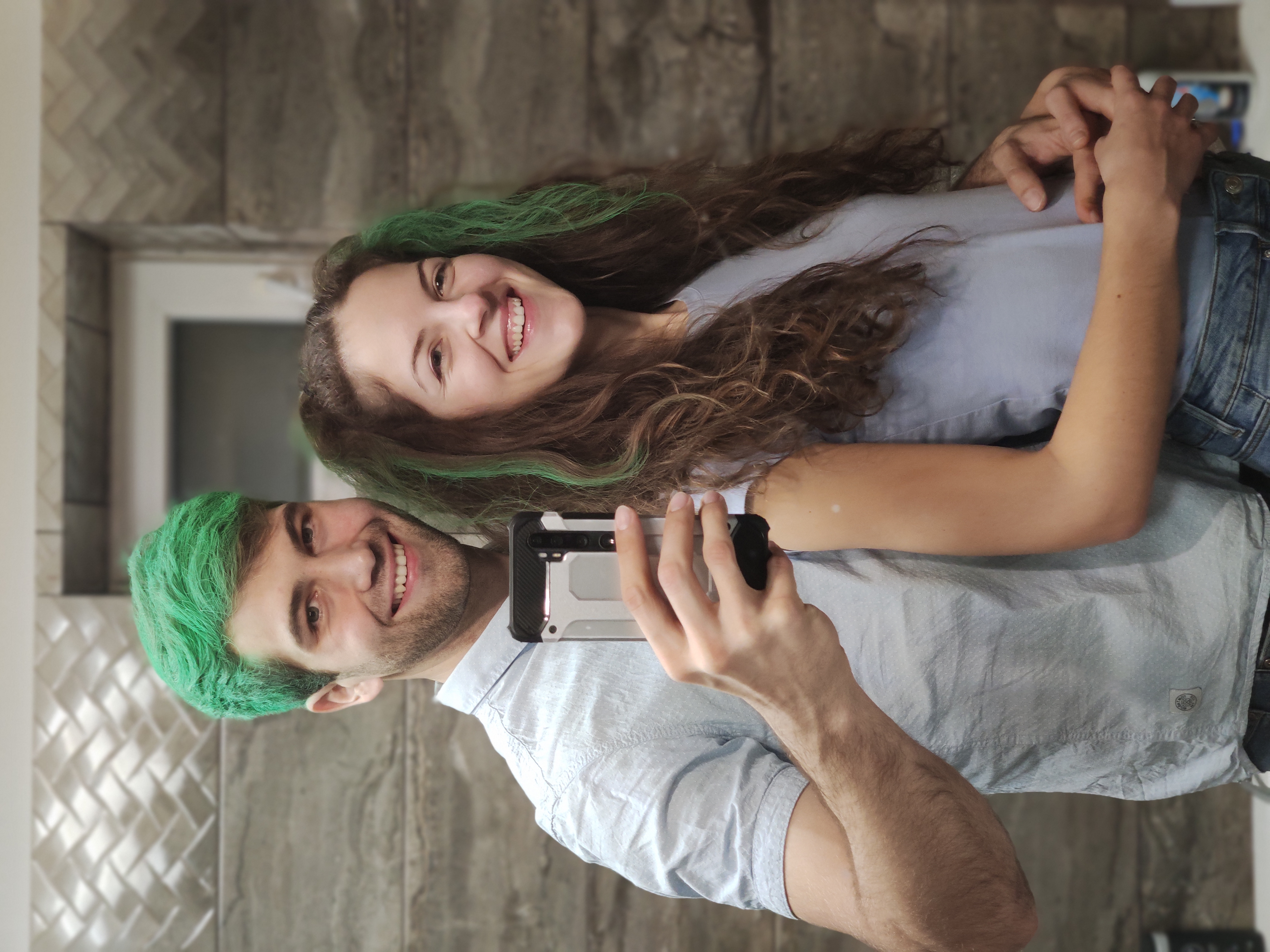 Fun moment with green hair